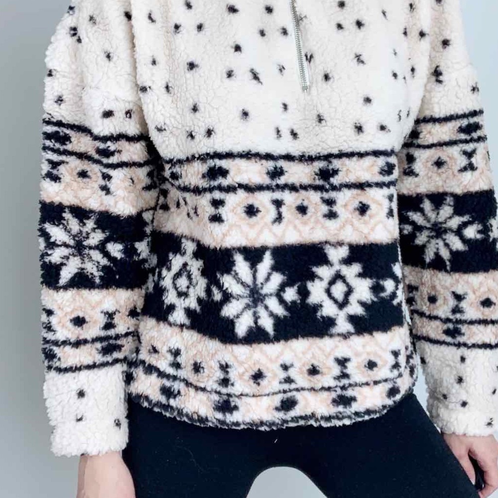 COZY ZIP UP SHERPA PULLOVER - BEIGE - Picture 9 of 10